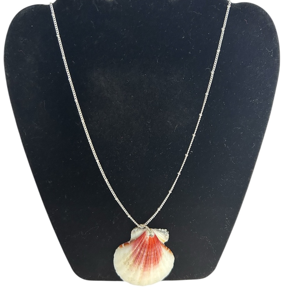 Silver Necklace with Shell Pendant; Handmade